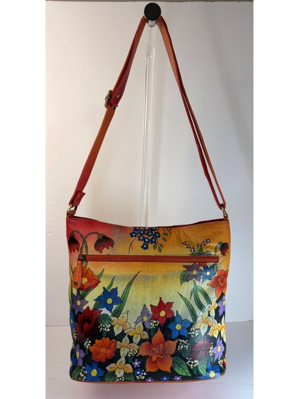 Monroe & Main Floral Hand Painted Leather Crossbody Bag Shoulder Purse Floral